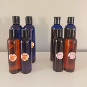 Set of Castor Oil Bottles in Blue and Brown